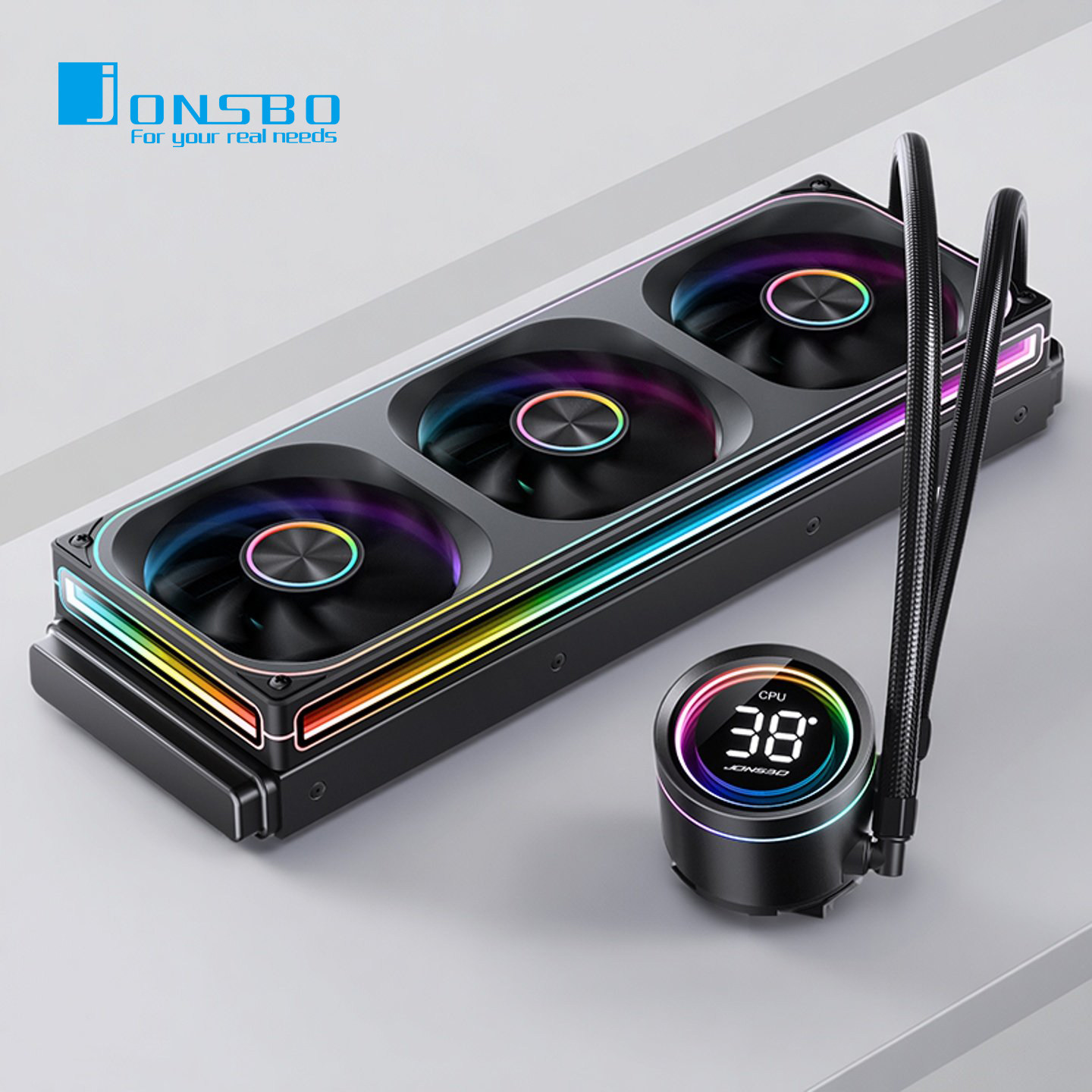 乔思伯TH360一体式360水冷散热器ARGB神光同步台式电脑温度显示