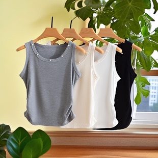 打底衫 显瘦背心夏季 韩版 贤露2508女士镶珍珠圆领休闲百搭时尚