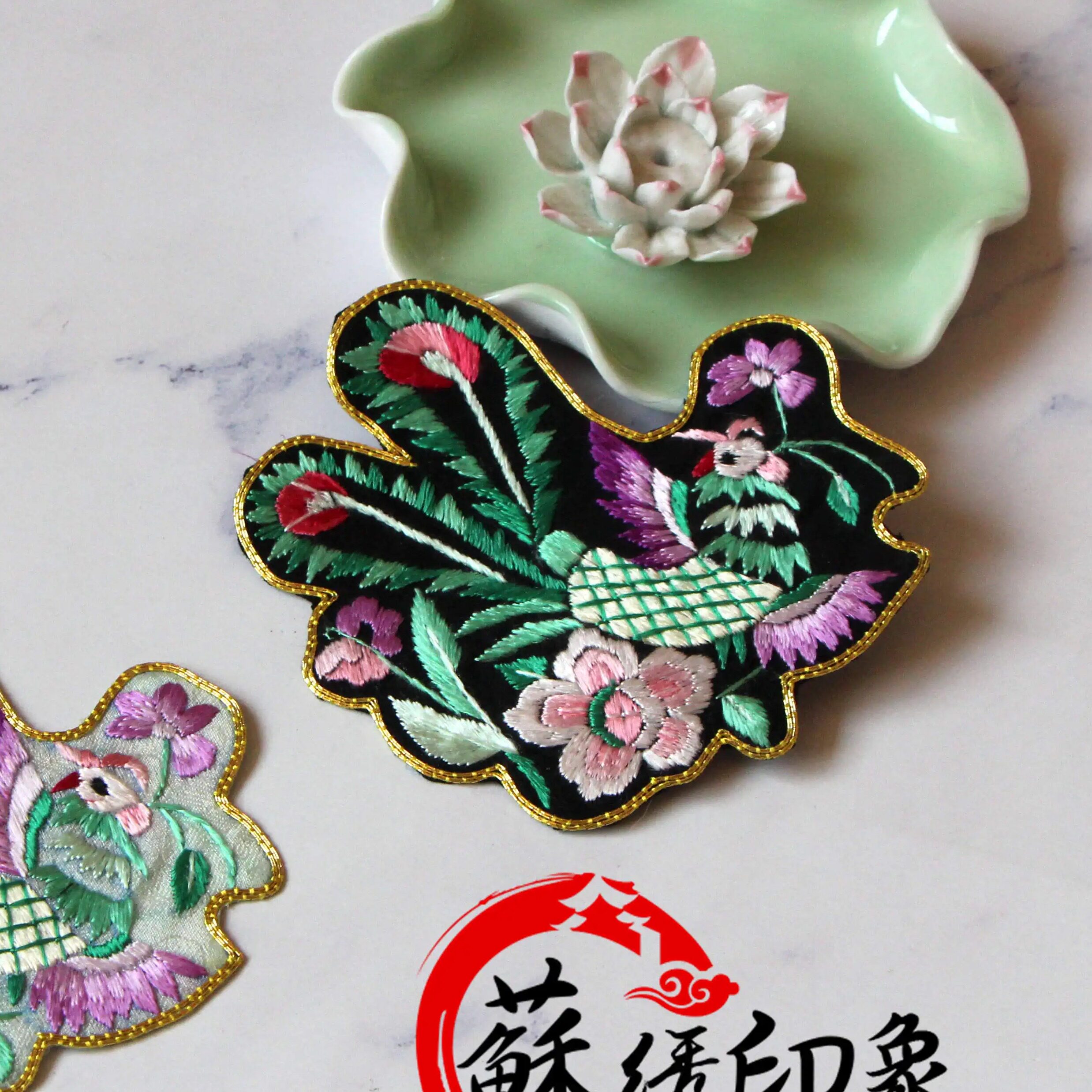 纯手工补子花贴片苏绣凤凰刺绣