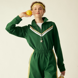 小溪家复古运动风卫衣撞色半拉链上衣女美式 宽松休闲外套 速干长袖