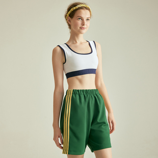 百搭学院风速干训练裤 女撞色休闲宽松五分裤 小溪家复古运动短裤