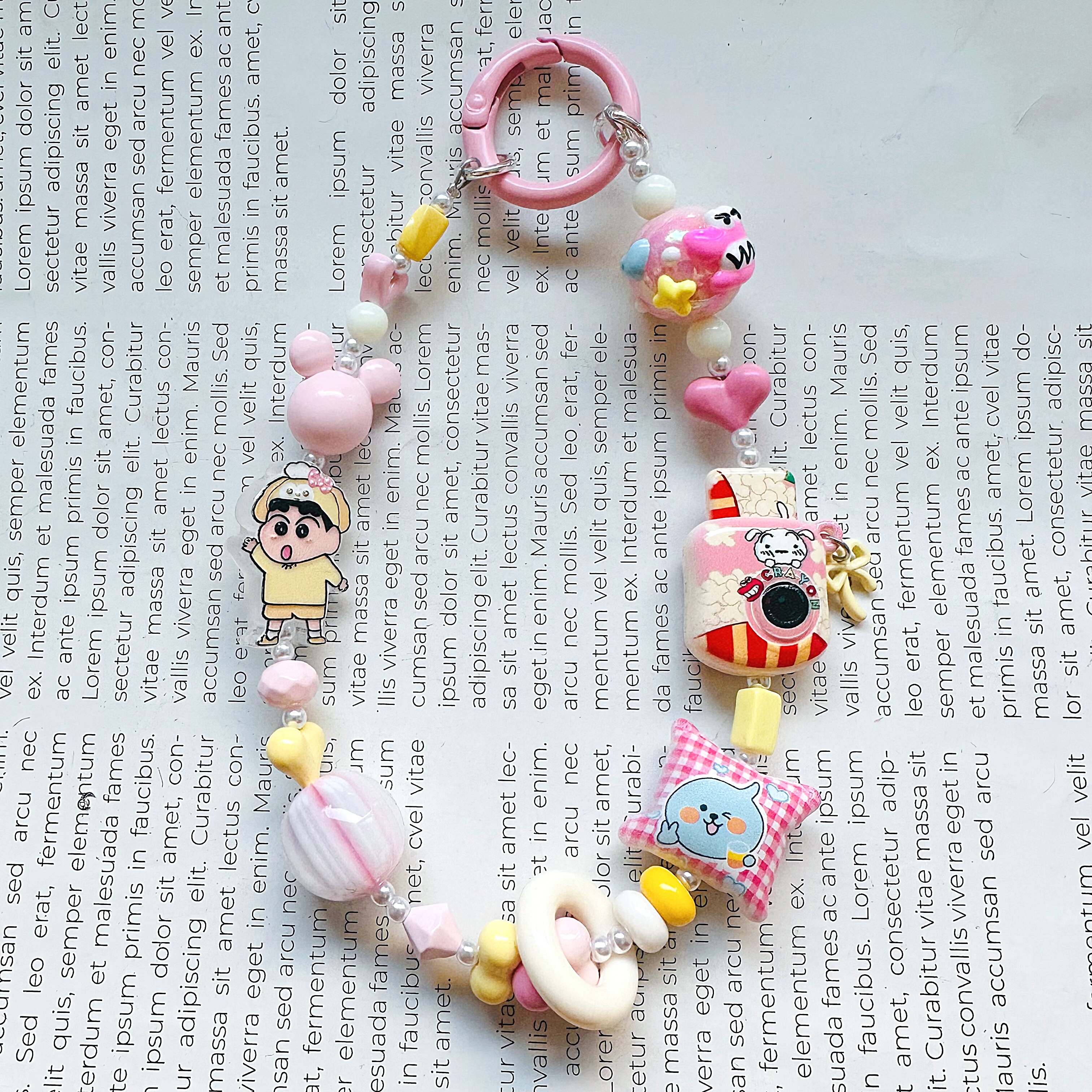 新款蜡笔小新可爱粉色串珠卡通手机链包包链钥匙扣赠垫片,节庆用品/礼品,手机链,淘宝优惠券,粉丝福利购,淘宝优惠卷