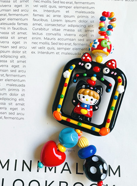 原创自制手绘珠串珠diy配件手机链挂件包挂黑色大号Hello Kitty