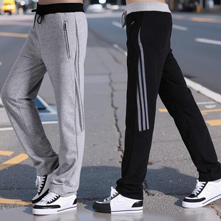 2025秋冬季纯棉运动裤男士大码条纹青少年加绒加厚直筒休闲长裤子