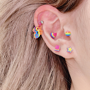F136钛合金多巴胺彩虹星星耳骨流苏钉马蹄环彩色爱心耳骨钉养耳洞