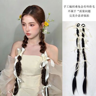 新中式假发辫子女纯手工扭扭辫蝴蝶结编发国风麻花辫子写真造型