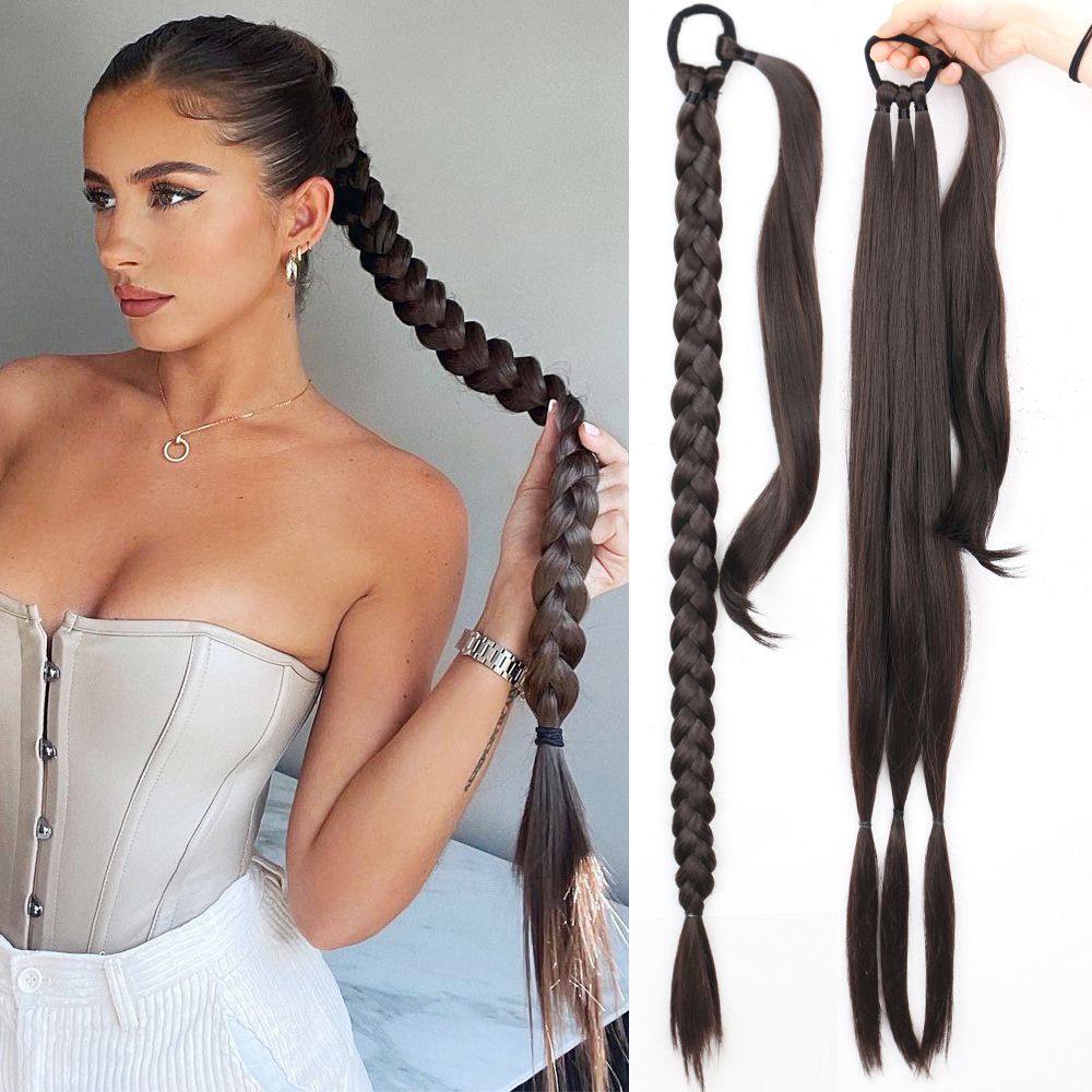 拳击辫马尾欧美风麻花辫长麻花辫马尾假发cos拳击辫子新款