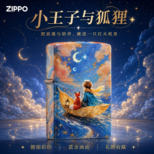 zippo打火机正品 小王子与狐狸镀银彩印煤油防风送男友生日礼物