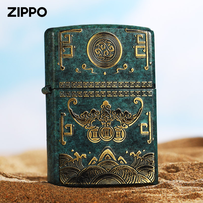zippo打火机正品青铜招财纳福