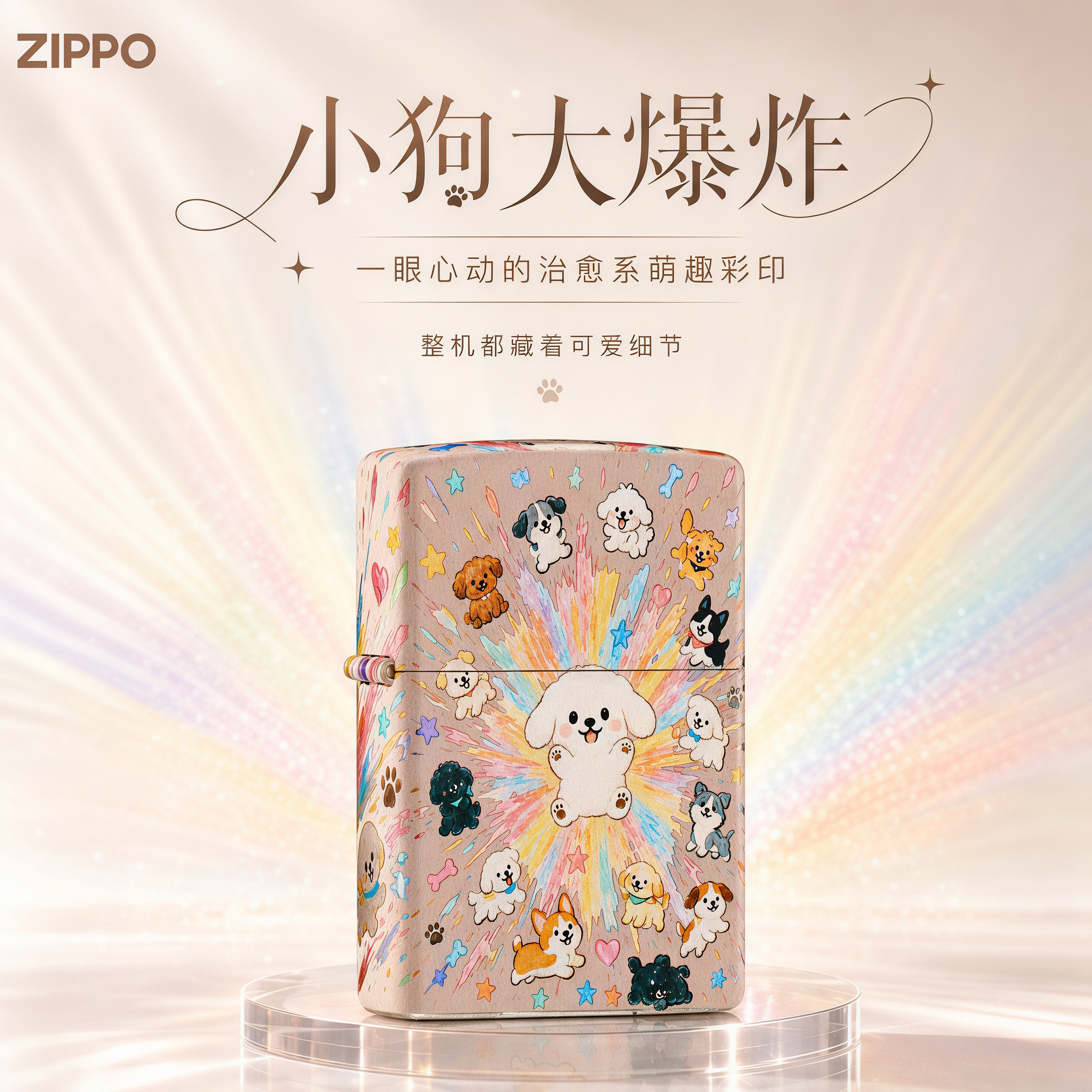 zippo打火机正品镀银彩印小狗大爆炸送男友礼物煤油防风官方正版