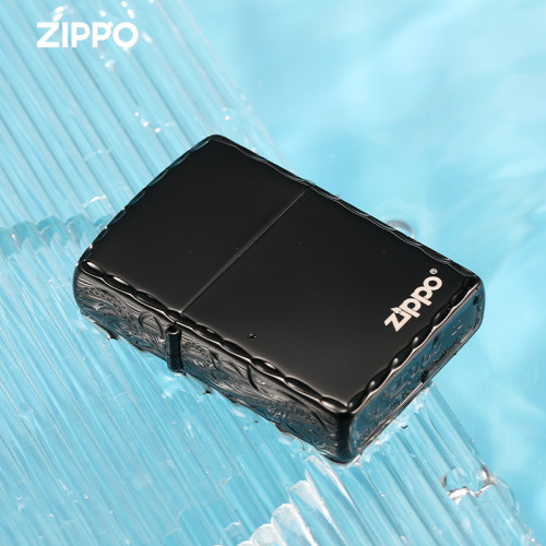 zippo打火机侧雕经典黑冰标志