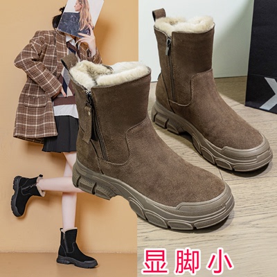 磨砂皮短靴女加绒厚底加厚雪地靴