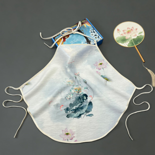 绿荷花带胸垫单层植物丝麻古风女士肚兜新中式汉服内搭性感挂脖