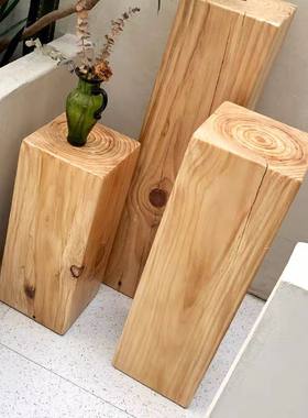 原木实木墩子方形地台产品展示台