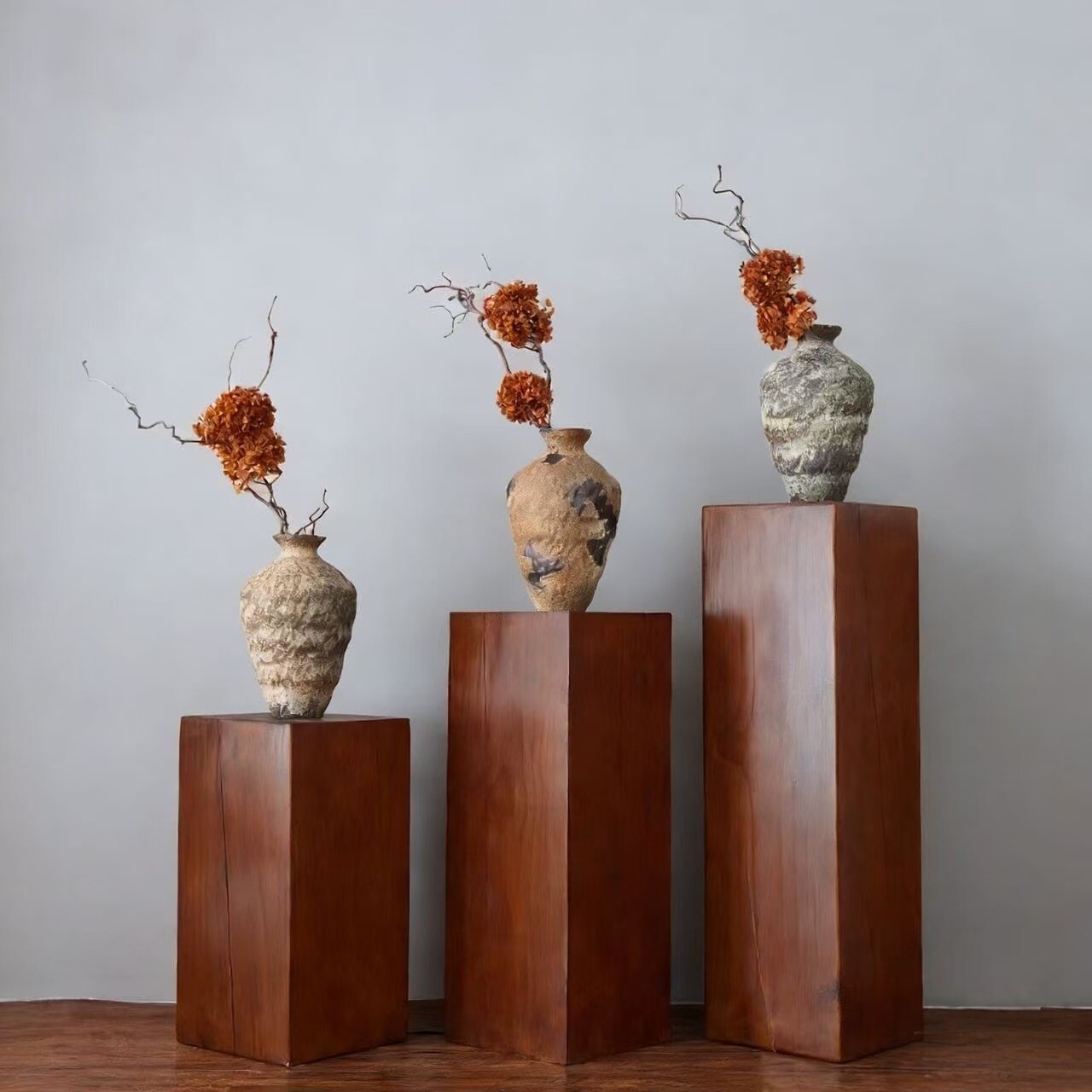 复古色方形木墩免安装展示台落地式花几室内装饰方形展台展示架