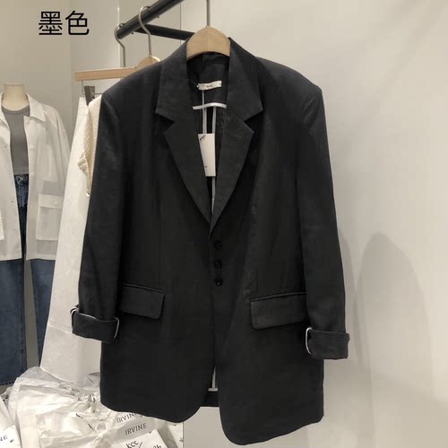 2025夏季新款韩版宽松休闲高级感棉麻西装外套女时尚单排扣西服潮
