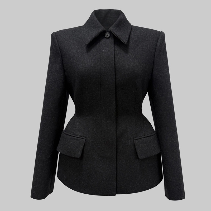 娃娃领毛呢西装外套女2025秋冬新款韩版收腰显瘦加厚羊毛高级西服