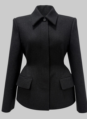 娃娃领毛呢西装外套女2025秋冬新款韩版收腰显瘦加厚羊毛高级西服