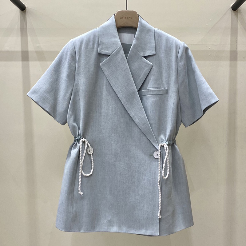 2025年夏季新款韩版宽松抽绳时尚显瘦薄款短袖高级感小西装外套女