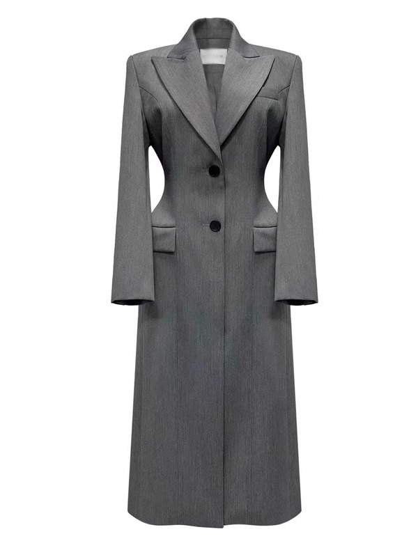 2025 Spring and Autumn New Korean Style Slimming Blazer for Women, Long Over-The-Knee Fashionable Versatile Waist-Cinching Internet Celebrity Suit