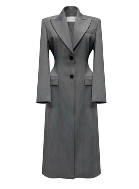 2026春秋季新款韩版显瘦西装外套女长款过膝时尚百搭掐腰网红西服