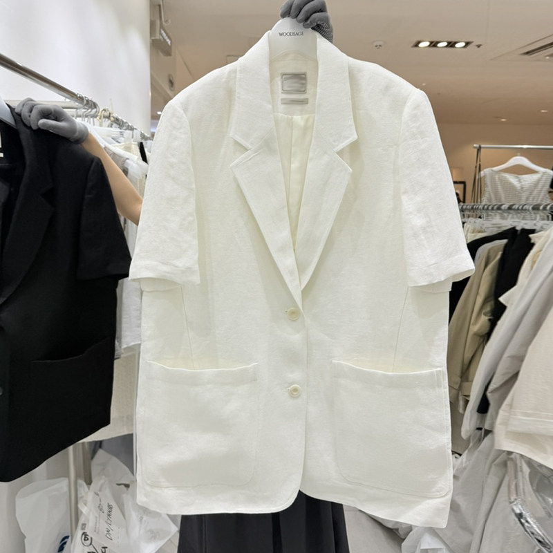 高级感纯亚麻西装外套女2026夏季新款韩版宽松休闲薄款短袖西服潮