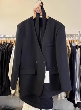 高级感飘带小西装外套女2026春秋新款韩版宽松时尚气质V领西服潮