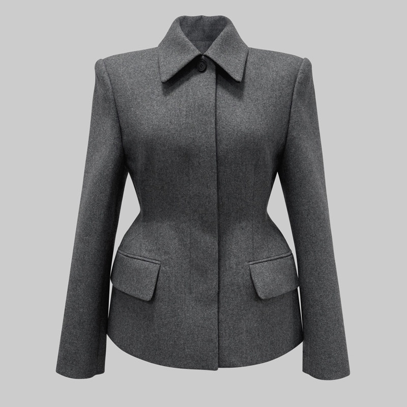 2025年秋冬季韩版掐腰显瘦时尚气质加厚娃娃领羊毛西装毛呢外套女