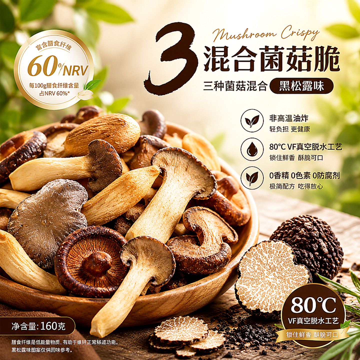 香菇脆组合菌菇脆蔬菜干鹿茸蘑菇干混合添加黑松露果蔬脆秋葵零食