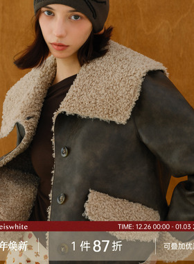 whiteiswhite 大翻领皮毛一体pu皮外套女2025冬新款单排扣夹克