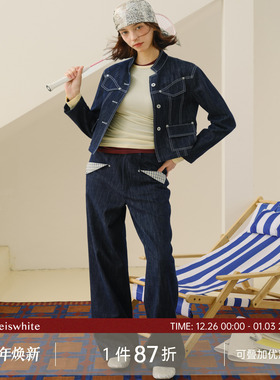 whiteiswhite原色水洗丹宁牛仔裤冬季新款复古修身高腰直筒阔腿裤
