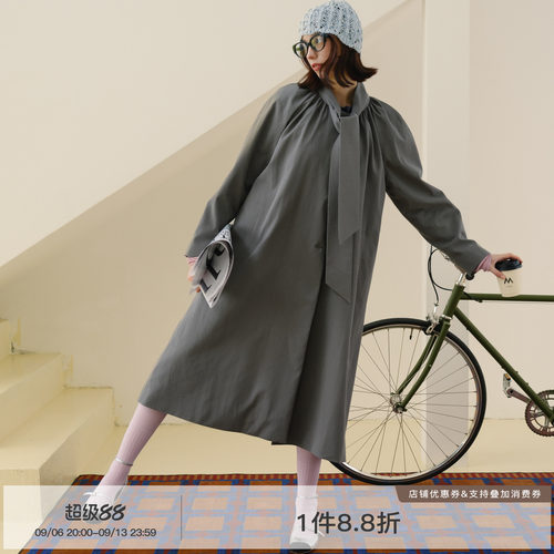 单排扣中长款西装领风衣外套女