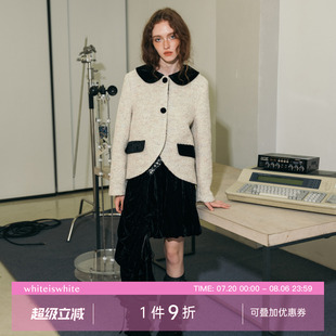 whiteiswhite 羊毛大衣 洋氣減齡短款 彩紗娃娃領(lǐng)毛呢短外套女冬季