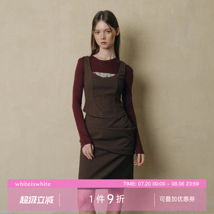whiteiswhite 辣妹上衣 拼接亮片无袖 背心外穿设计感气质修身