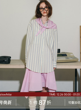 whiteiswhite 樱花粉不规则中长款显瘦半身裙2025年夏季新款半裙