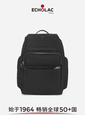 Echolac/爱可乐双肩背包电脑包商务休闲黑色男士多功能包大容量包