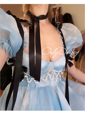 OnlyDonkey selki*同款公主钻石链条蝴蝶结丝带身体链外搭胸衣