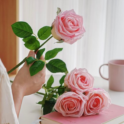 欧月保湿玫瑰花装饰花卉仿真花高档客厅电视柜餐桌塑料花假花摆设