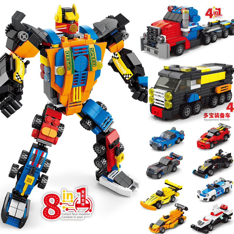 超值19种玩法！汽车机甲战士积木