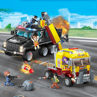 飓风营救行动城市特警装甲车吊车大铁锤古迪拼装积木玩具益智拼插