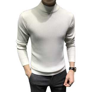冬季半高领毛衣男新款修身毛衫秋冬紧身打底衫男装中领内搭针织衫