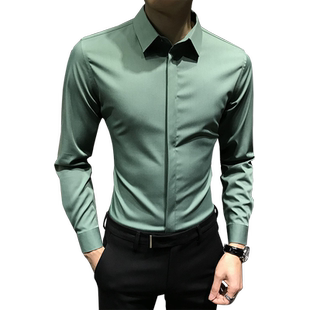男士衬衫长袖商务暗扣加绒高端痞帅加厚衬衣抗皱新款修身高级免烫