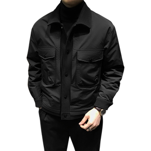 冬季90鸭绒内胆男士羽绒服秋冬2025新款翻领夹克痞帅商务男装外套