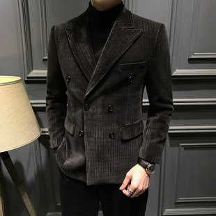 新款 休闲商务痞帅外套男装 雪呢尔双排扣男士 西装 西服高级修身 秋季