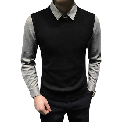 tnnc男士高级假两件毛衣