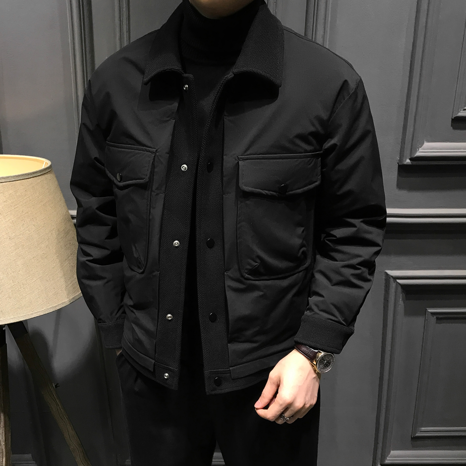 冬季90鸭绒内胆男士羽绒服秋冬2025新款翻领夹克痞帅商务男装外套