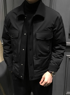 冬季90鸭绒内胆男士羽绒服秋冬2025新款翻领夹克痞帅商务男装外套