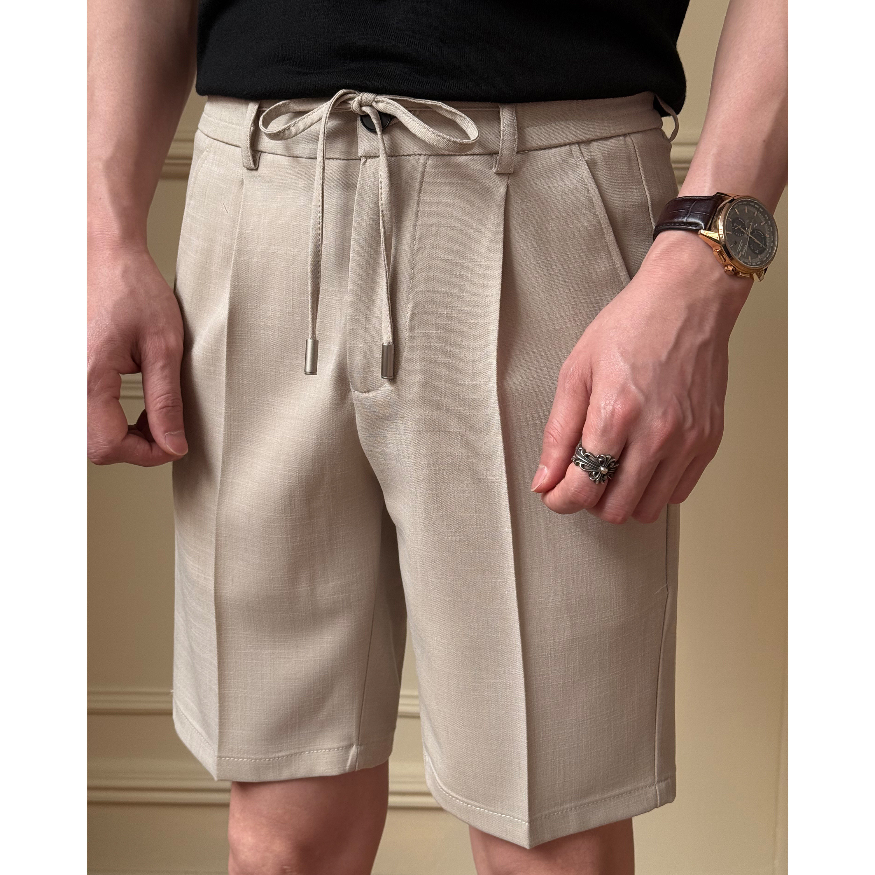 时尚高级绑带短裤男夏季新款时尚痞帅五分西裤潮流商务高档裤子