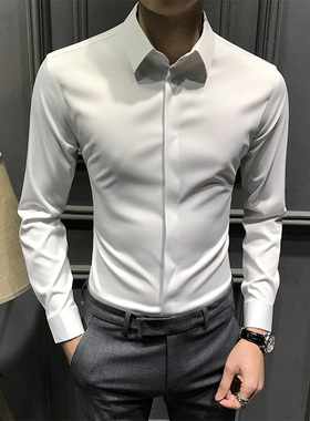 男士衬衫长袖商务暗扣加绒高端痞帅加厚衬衣抗皱新款修身高级免烫
