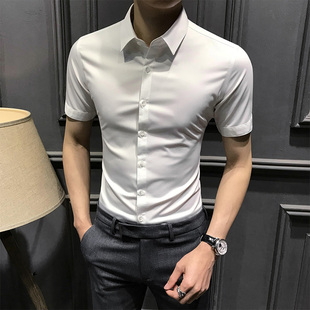 职业修身 夏季 2024新款 男短袖 衬衣潮流帅气休闲商务上衣寸 白色衬衫